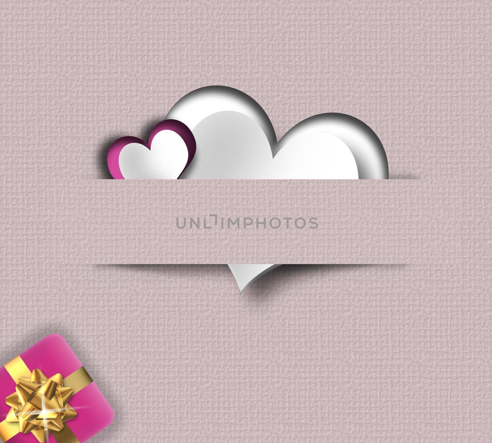 Elegant love card Valentine, pink hearts, gift box in pastel colours. Valentines day design. 3D render
