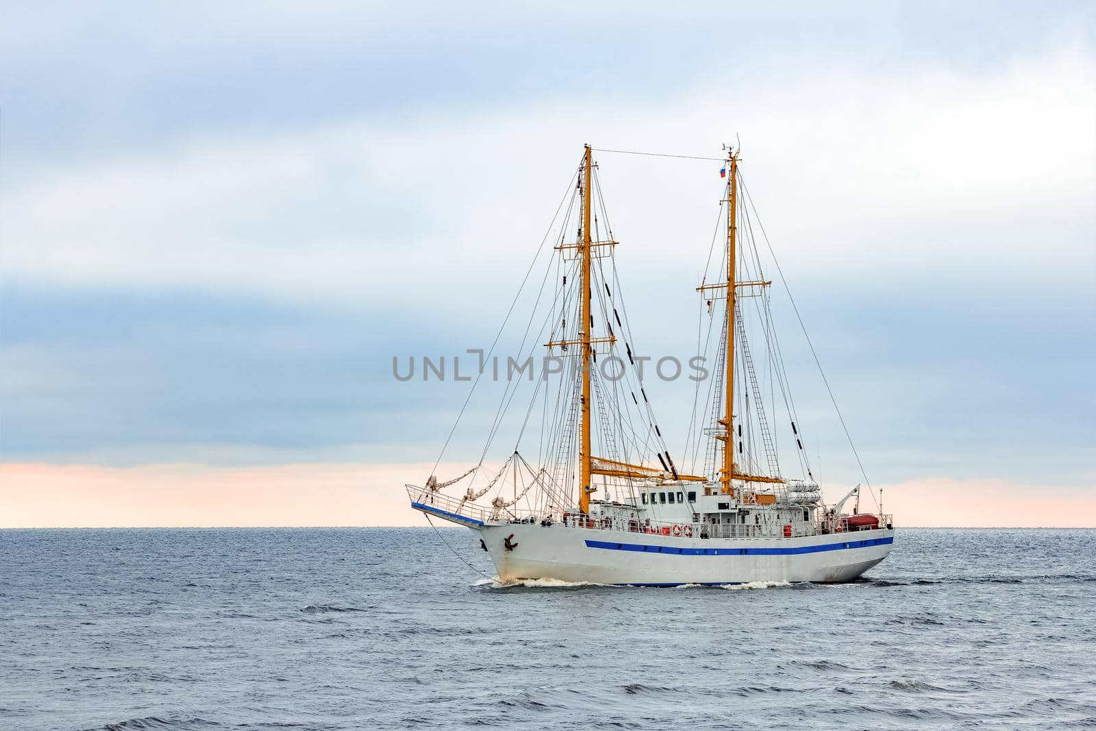 White sailing ship coming from Baltic sea, Europe