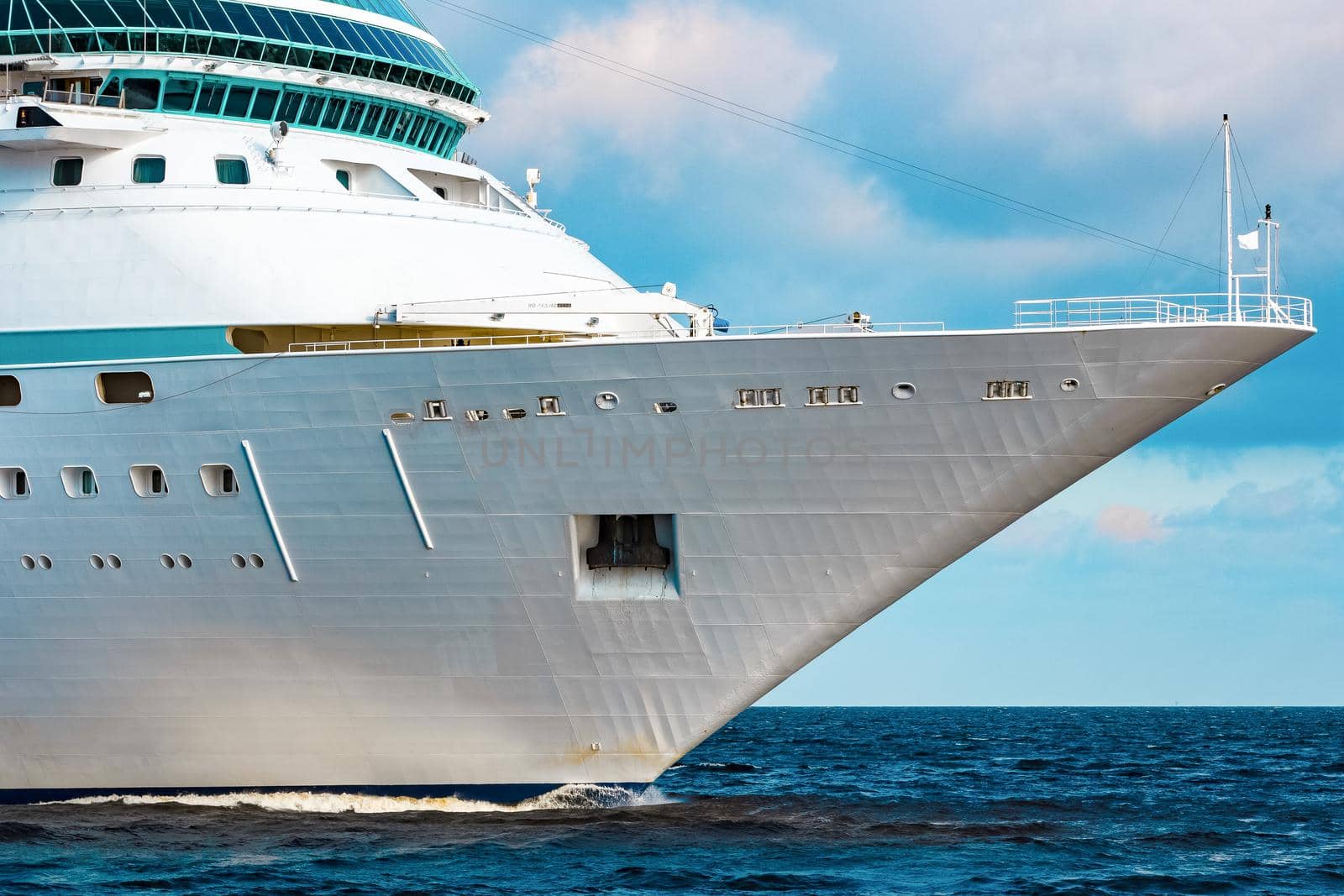 Luxury cruise liner underway. Tour travel and spa services