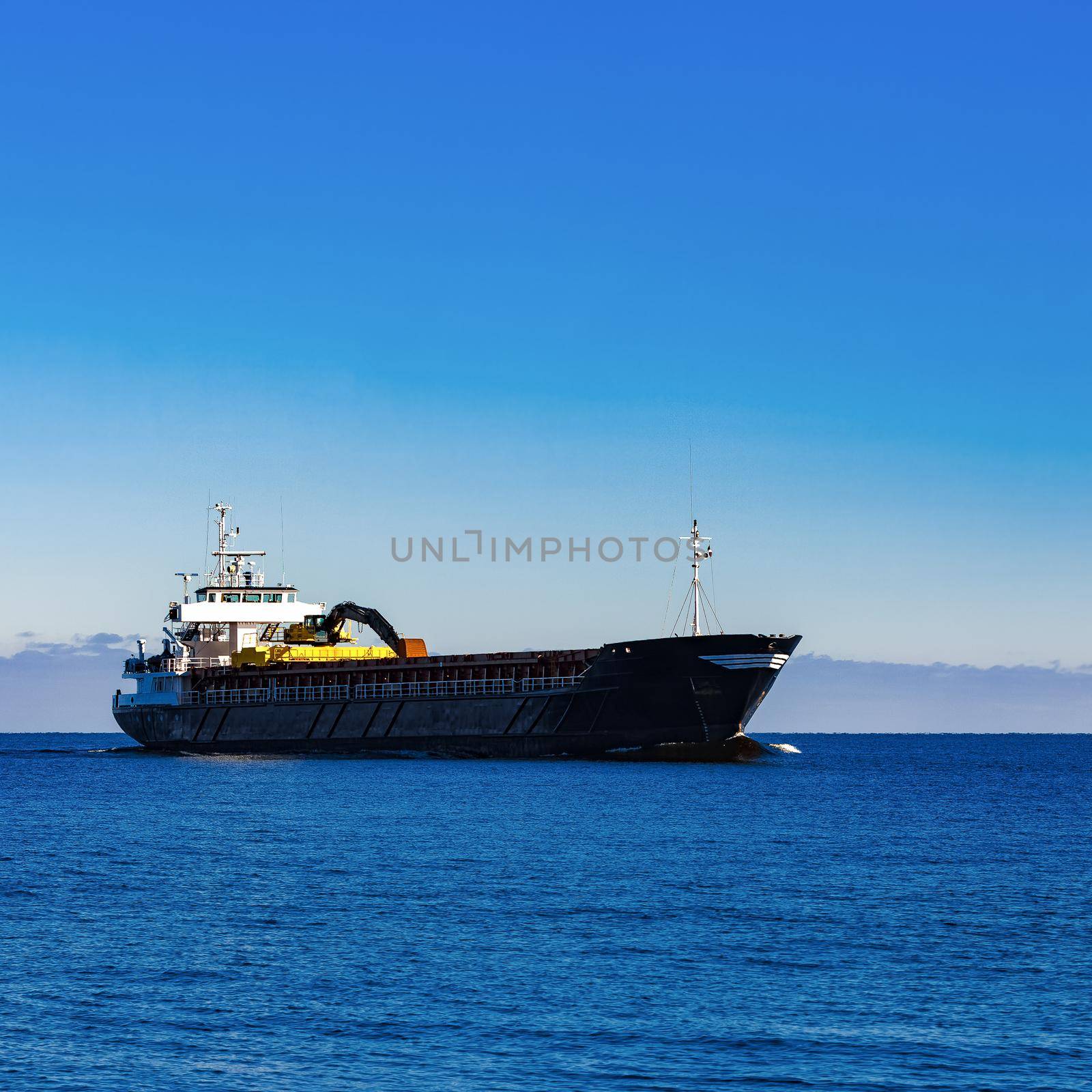 Black Cargo Ship with Long Reach Excavator by InfinitumProdux