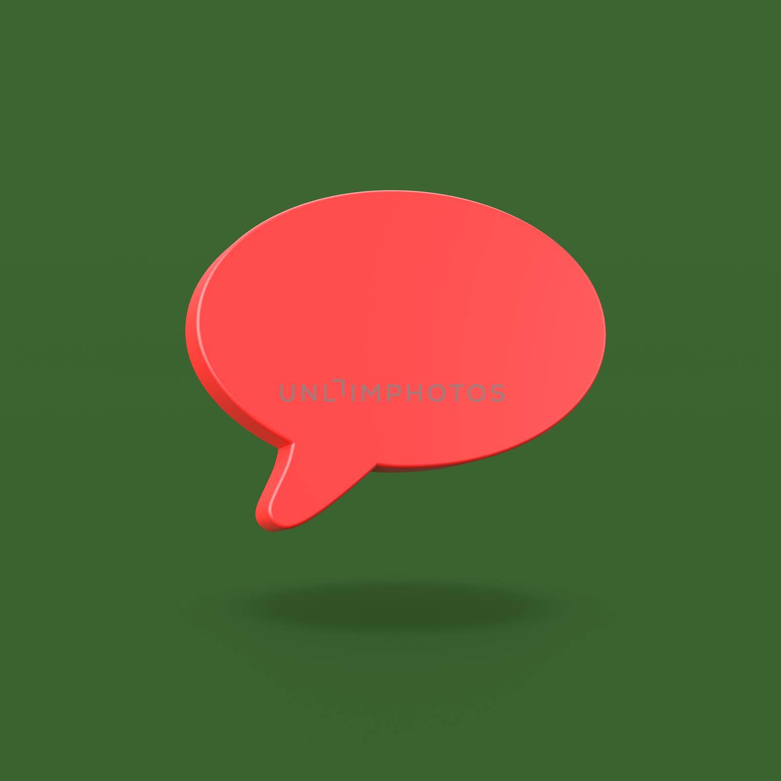 One Comic Red Speech Bubble Shape on Flat Green Background with Shadow 3D Illustration