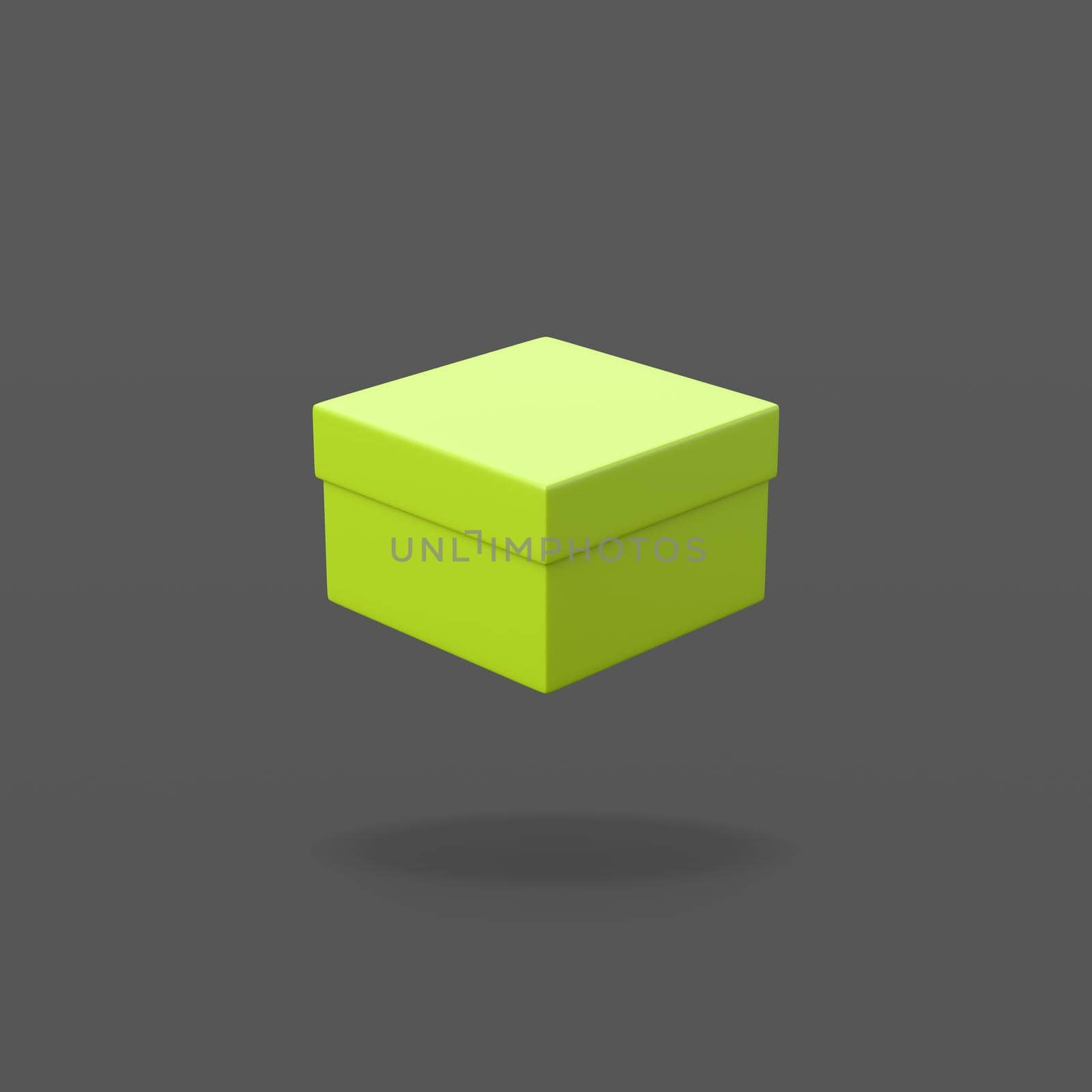 Closed Green Box with Cover on Flat Black Background with Shadow 3D Illustration