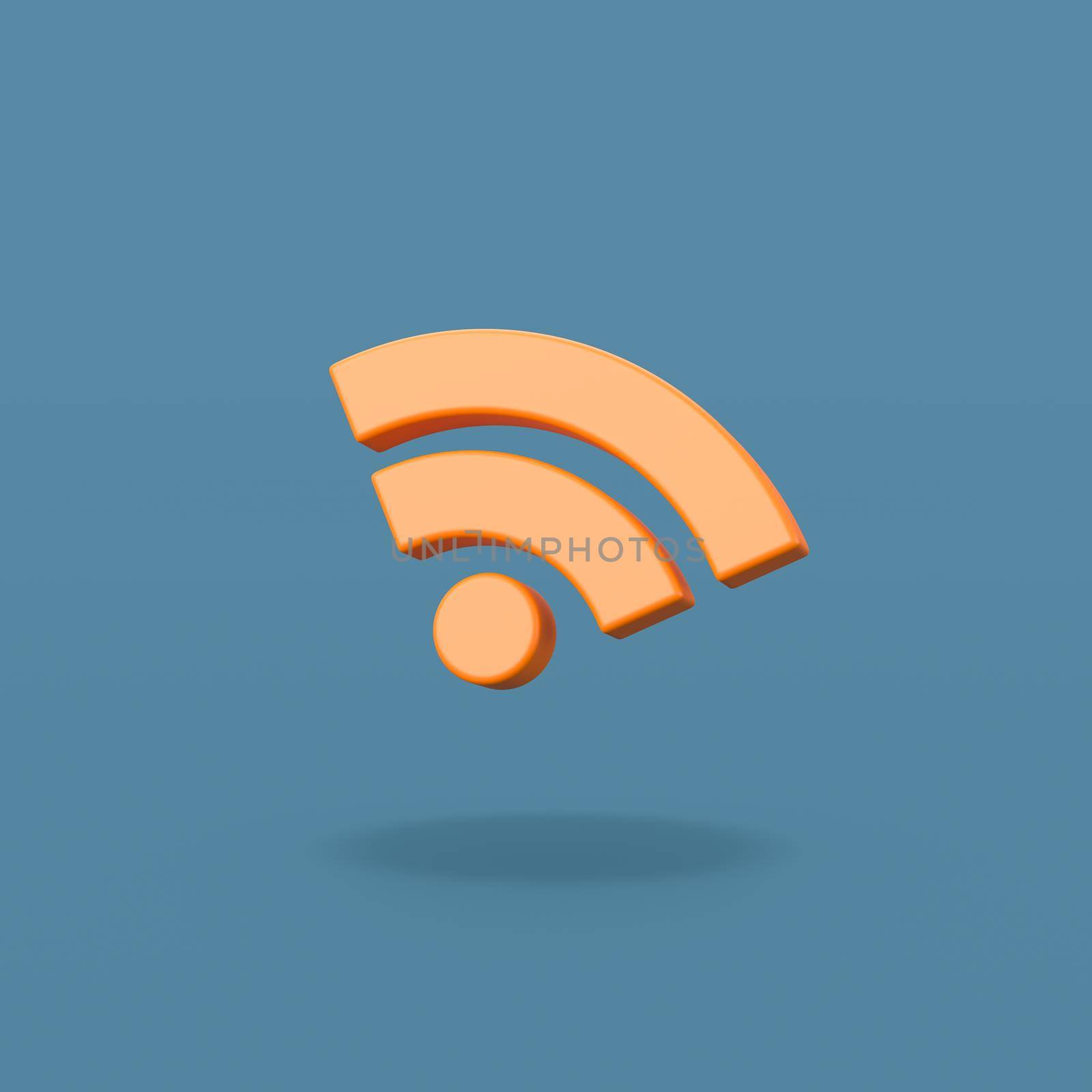 Orange Wifi Symbol Shape on Flat Blue Background with Shadow 3D Illustration