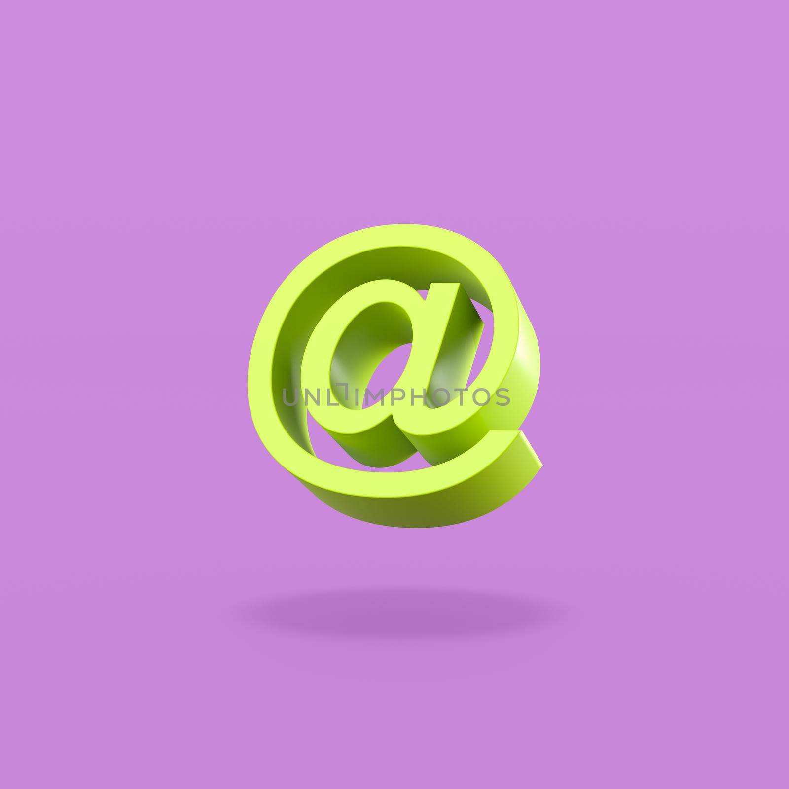 Green Email Symbol Shape on Flat Purple Background with Shadow 3D Illustration