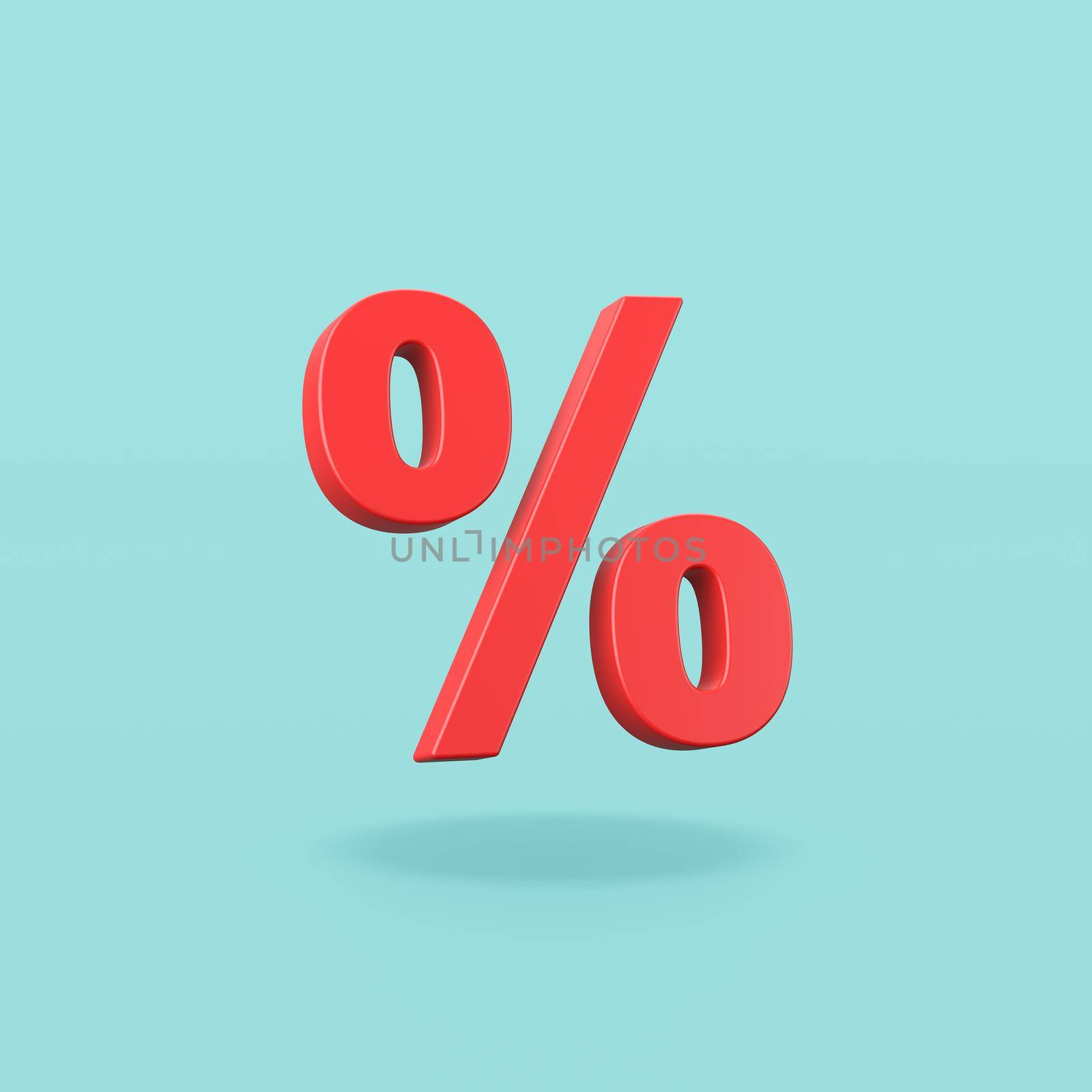 Red Percent Sign on Flat Blue Background with Shadow 3D Illustration