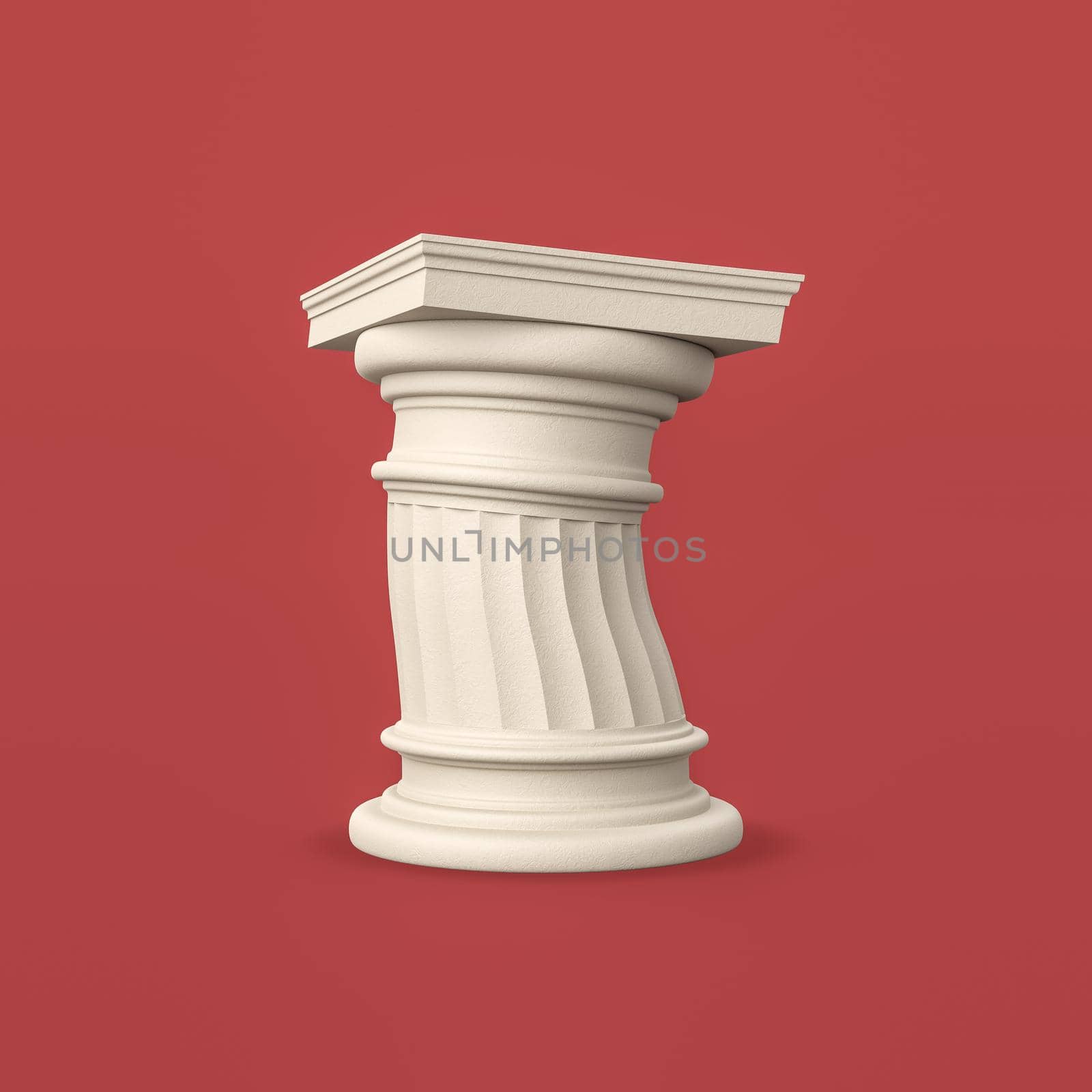 Funny Single Ancient Column on Flat Red Background with Shadow 3D Illustration