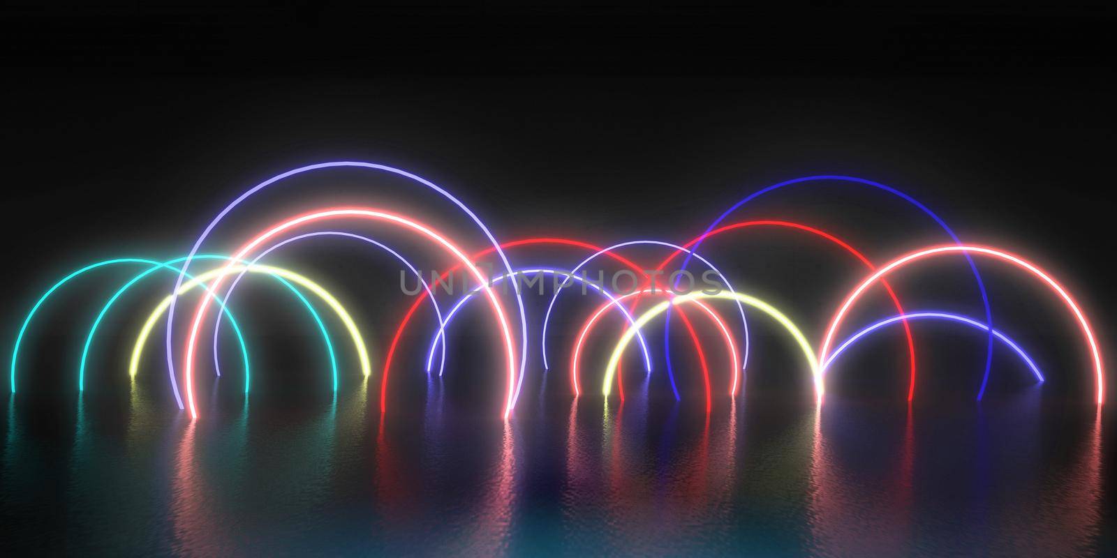 Dance Party Background with Glowing Neon Circles