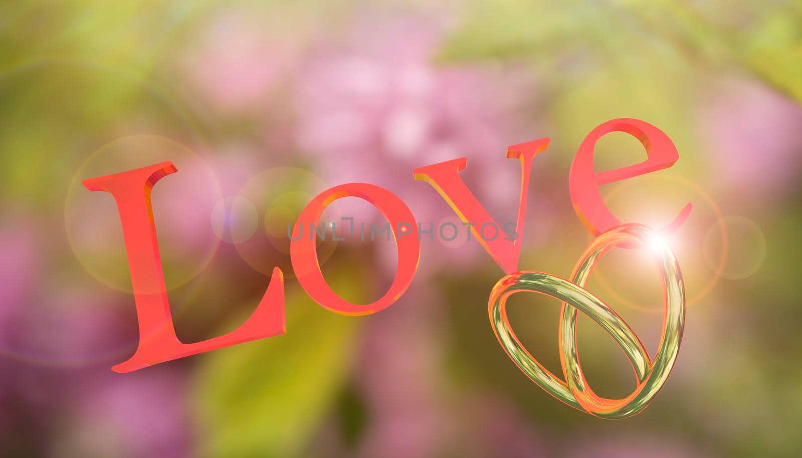 Abstract background with the text love on a blurry floral background. by Vvicca