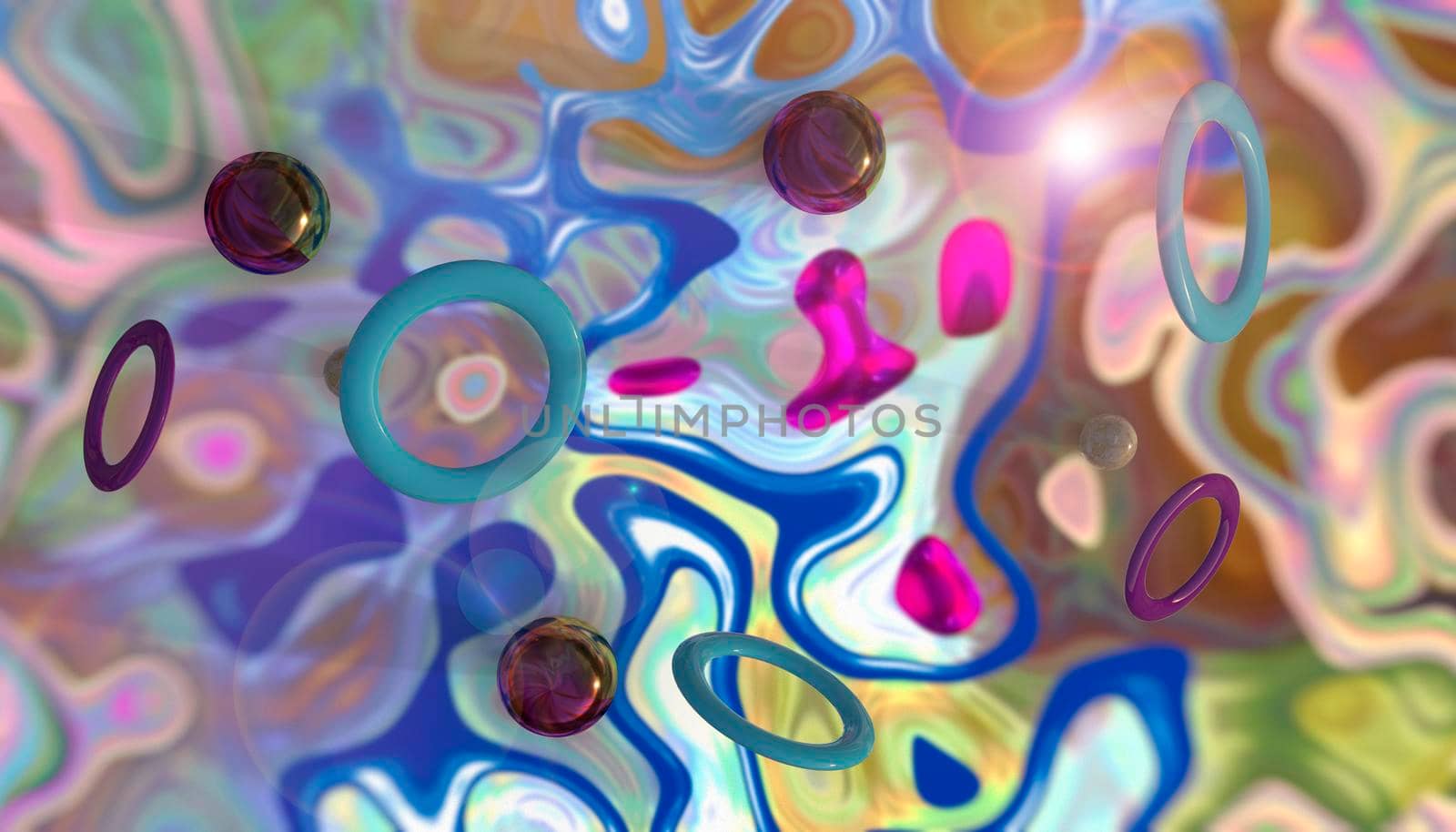 Abstract fantasy background with figures made of glass and plastic. 3d image