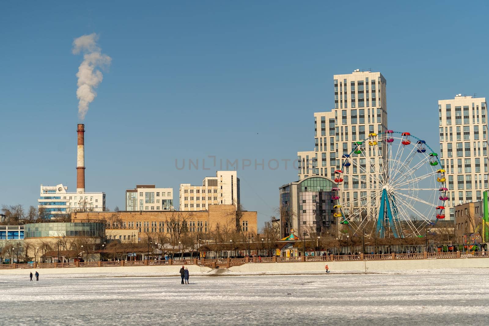 Urban landscape with a view of the city from the sea. by Vvicca