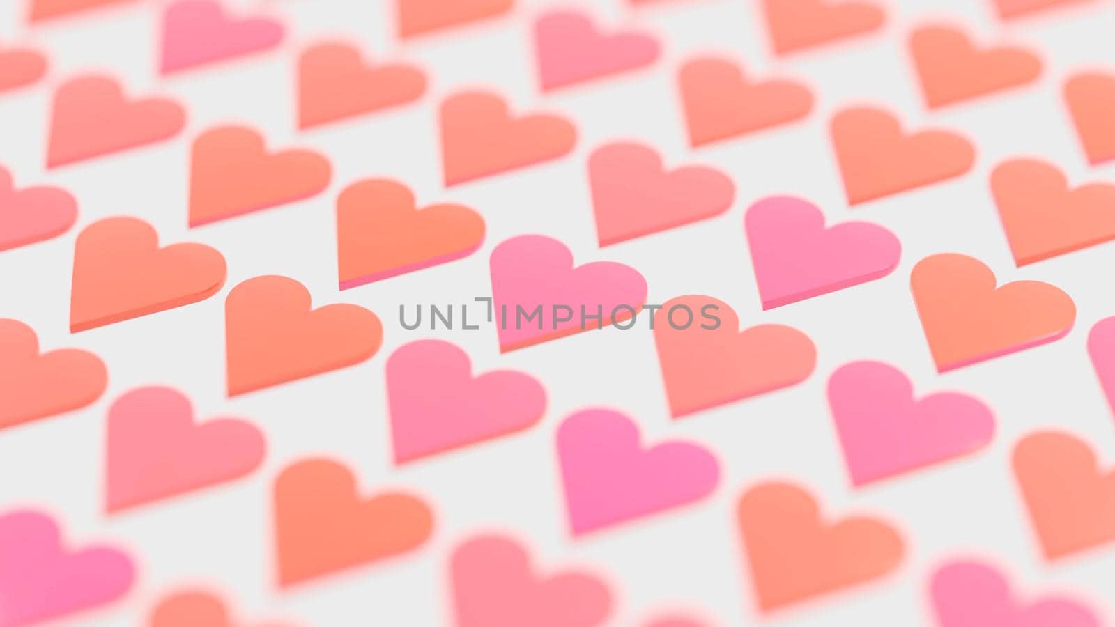 Red and pink hearts in a repeating pattern on white background. Digital render. by hernan_hyper