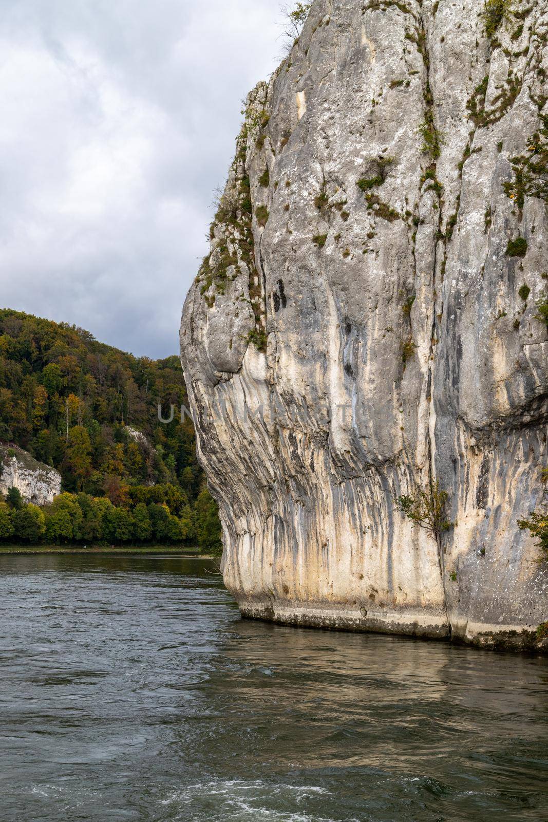 Nature reserve at Danube river breakthrough near Kelheim, Bavaria, Germany in autumn with limestone rock formations and plants with colorful leaves, autumnal impressions