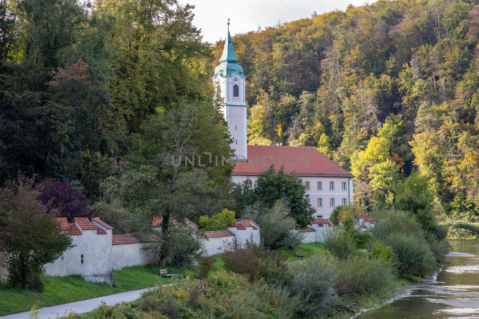 Weltenburg abbey, monastery near Kelheim, Bavaria, Germany at Danube river breakthrough