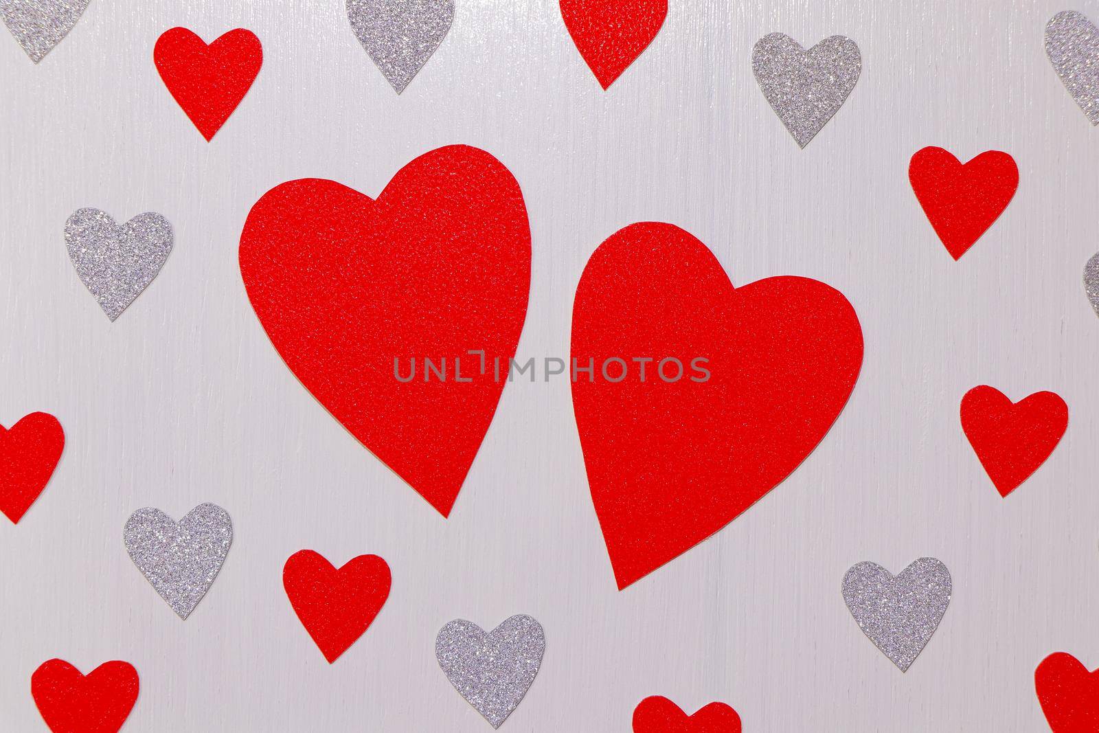 Big Red Hearts With Small Hearts On Textured White by jjvanginkel