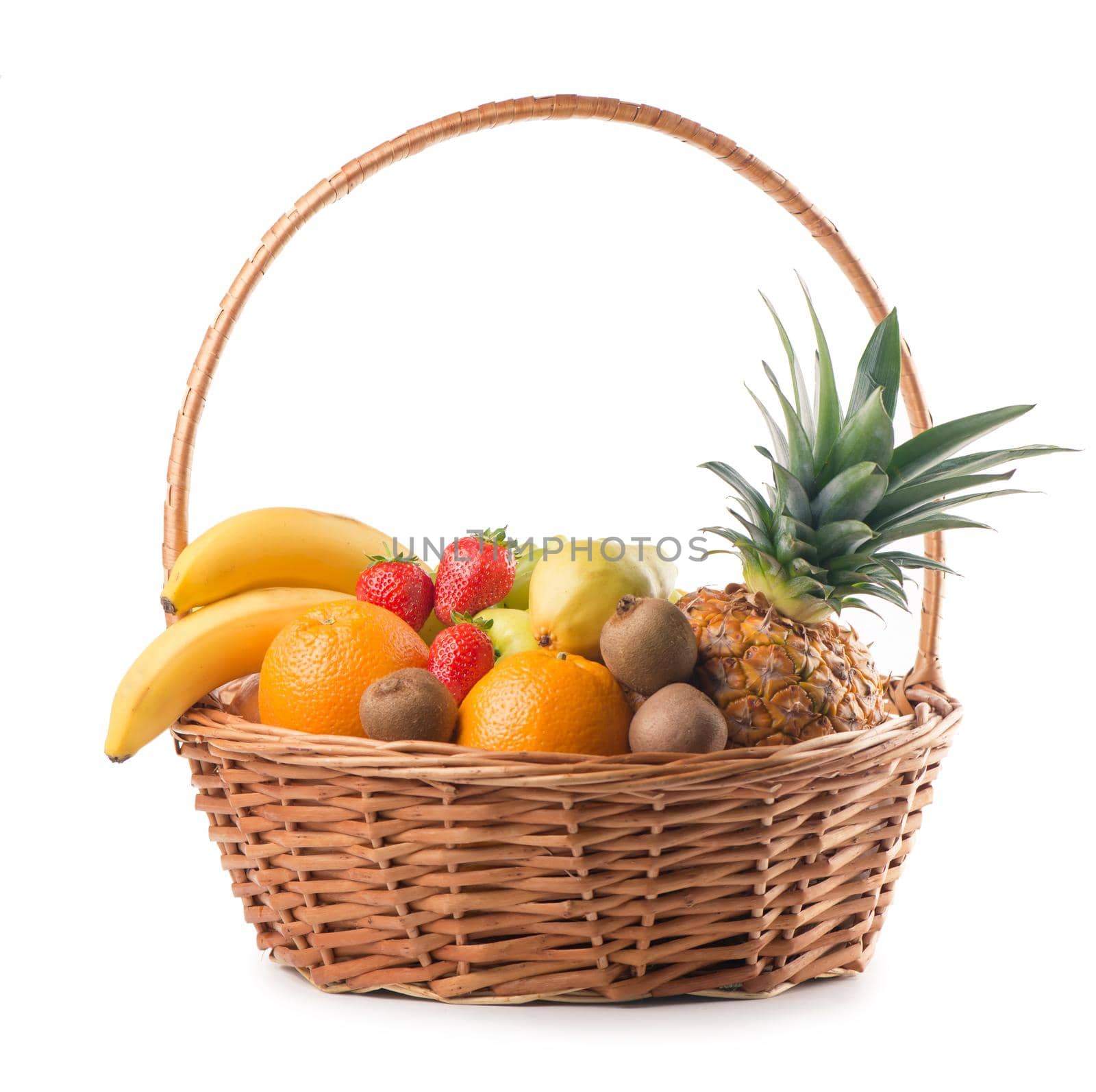 Fresh fruit in the basket on white background by aprilphoto