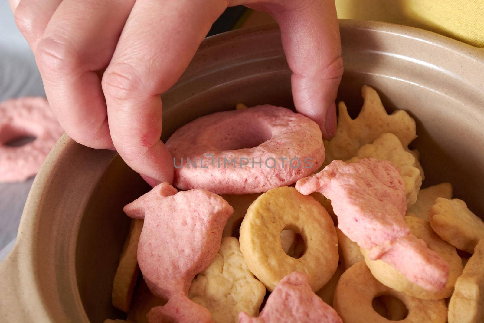 Cutting cookies from the dough and preparing for bake in the electrical stowe