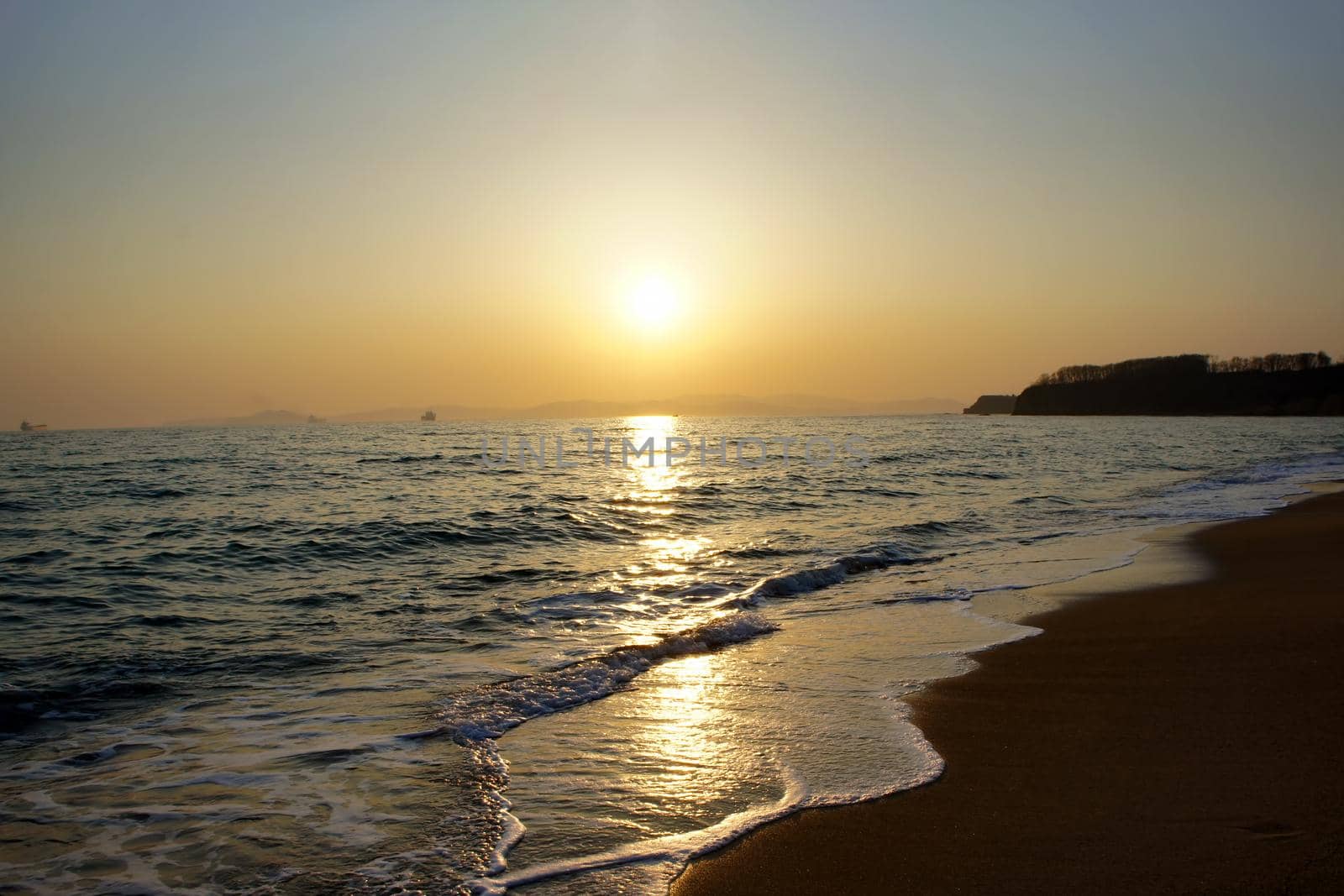 Seascape with beautiful sunset over the sea.