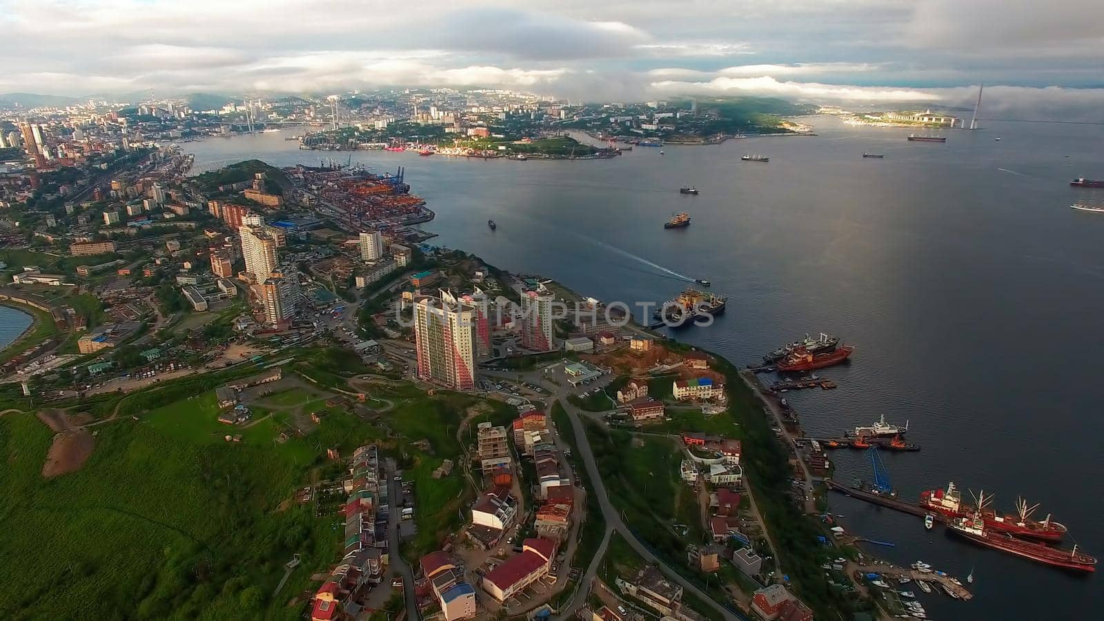 Aerial view of the panorama of Vladivostok, Russia.
