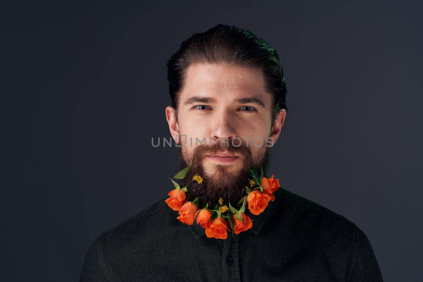 Portrait of a bearded man flowers decoration gift romance by SHOTPRIME