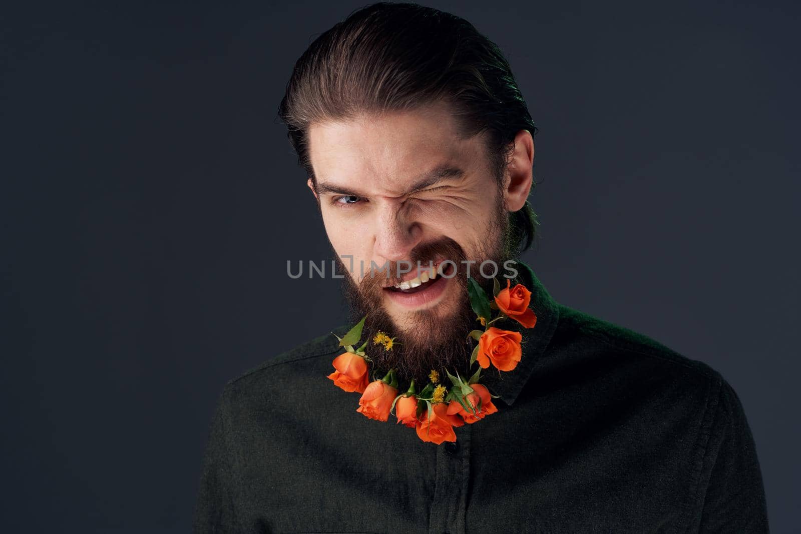 Nice man and flowers in the city decoration charm close-ups Studio by SHOTPRIME