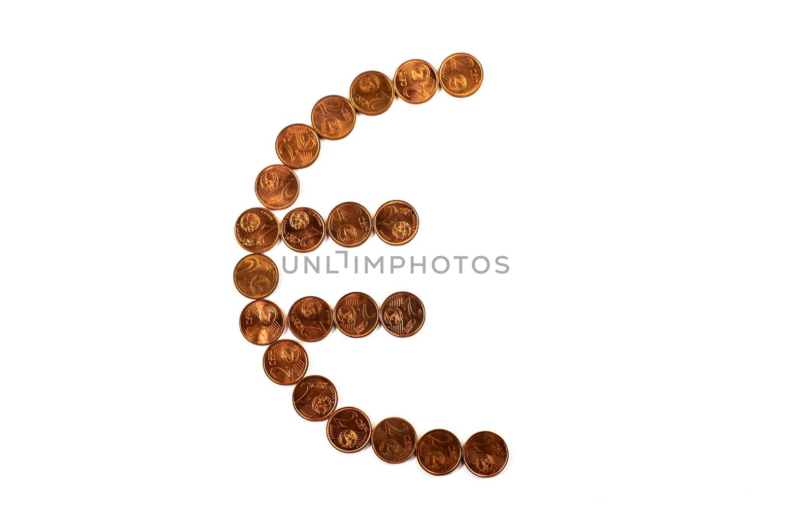 euro symbol made with cents coins of different denominations