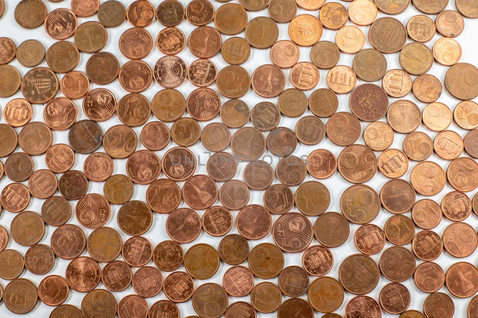 texture with euro cent coins of different denominations