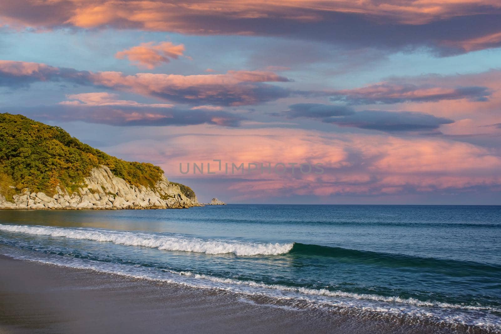 seascape overlooking the coastline of the sea.