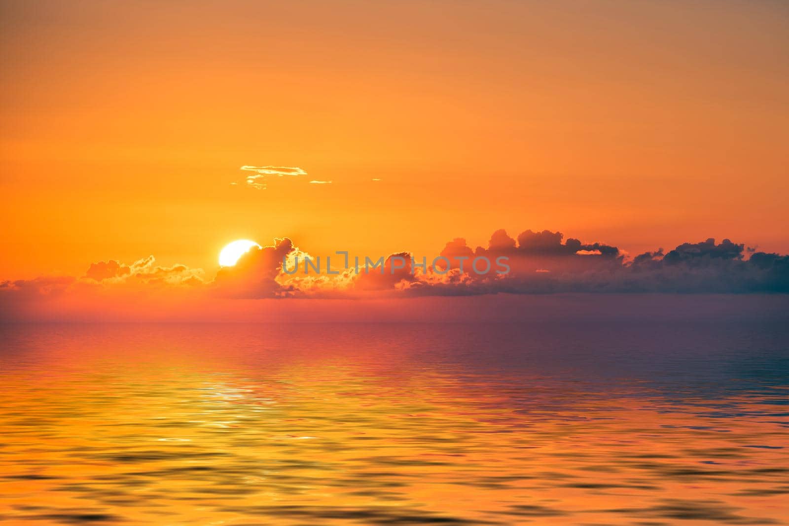 A magical seascape with bright colors in sunset time