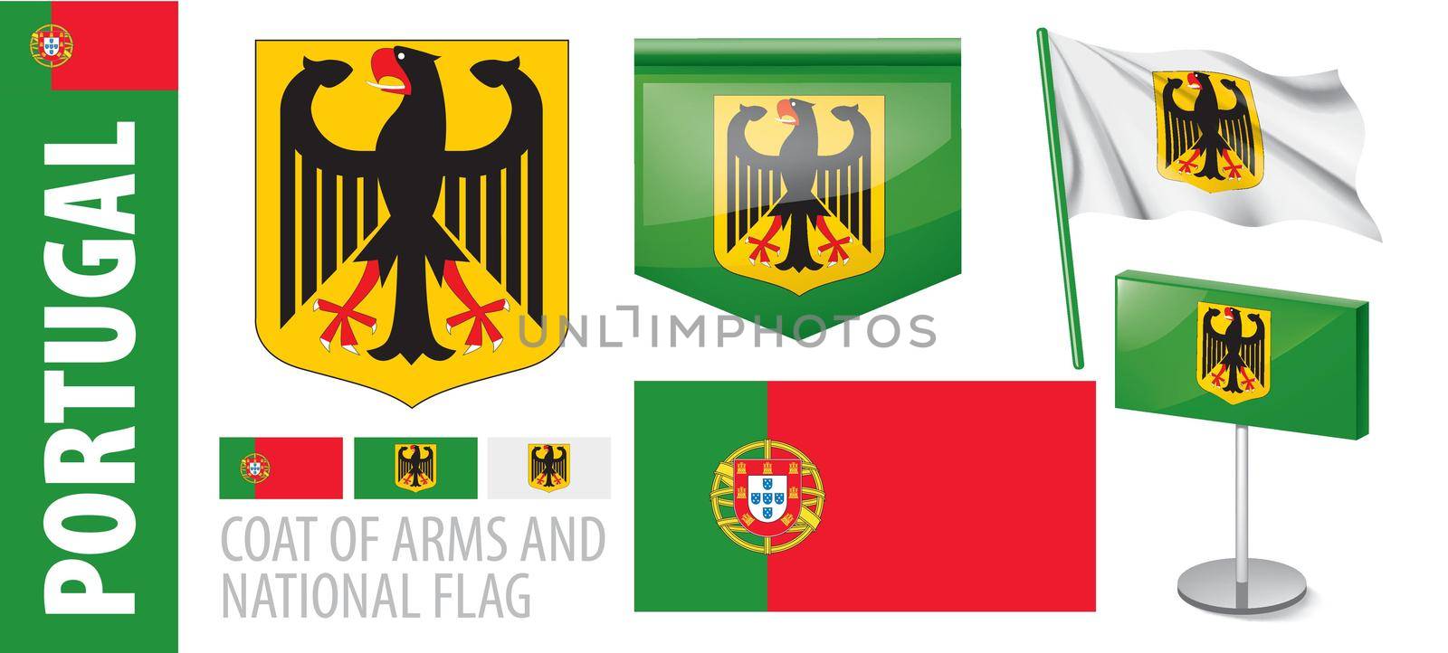 Vector set of the coat of arms and national flag of Portugal by butenkow