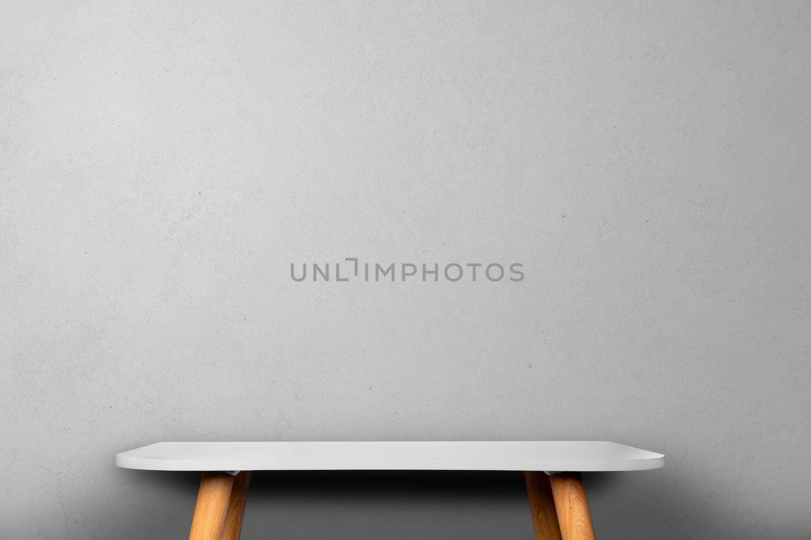 Mockup desk in workplace showcase modern interior minimalist with blank, workspace and presentation, furniture and exhibition empty, office room with hipster and cement wall background, copy space.