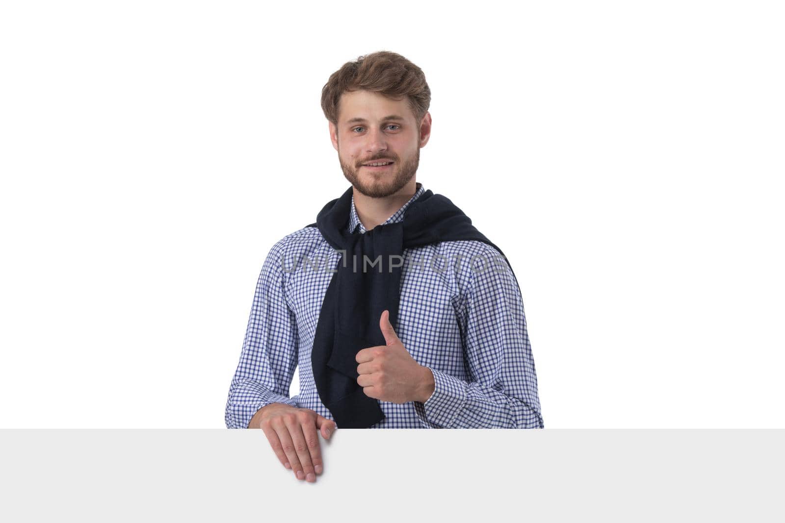 Man shows thumbs up holding banner by ALotOfPeople