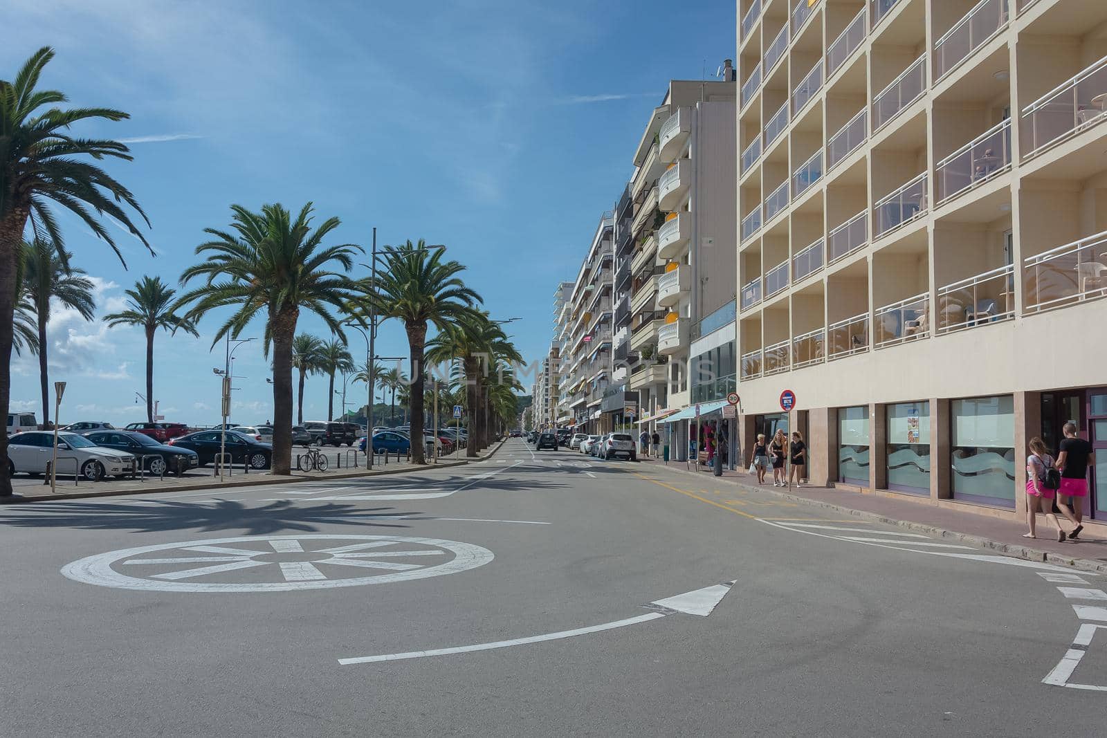 Lloret De Mar, Spain - 10/04/2019: roundabout road. Stock photo.