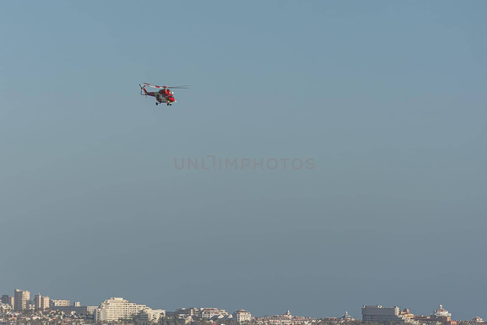 Tenerife, Spain - 05/13/2018: helicopter flight over the city. Stock photo