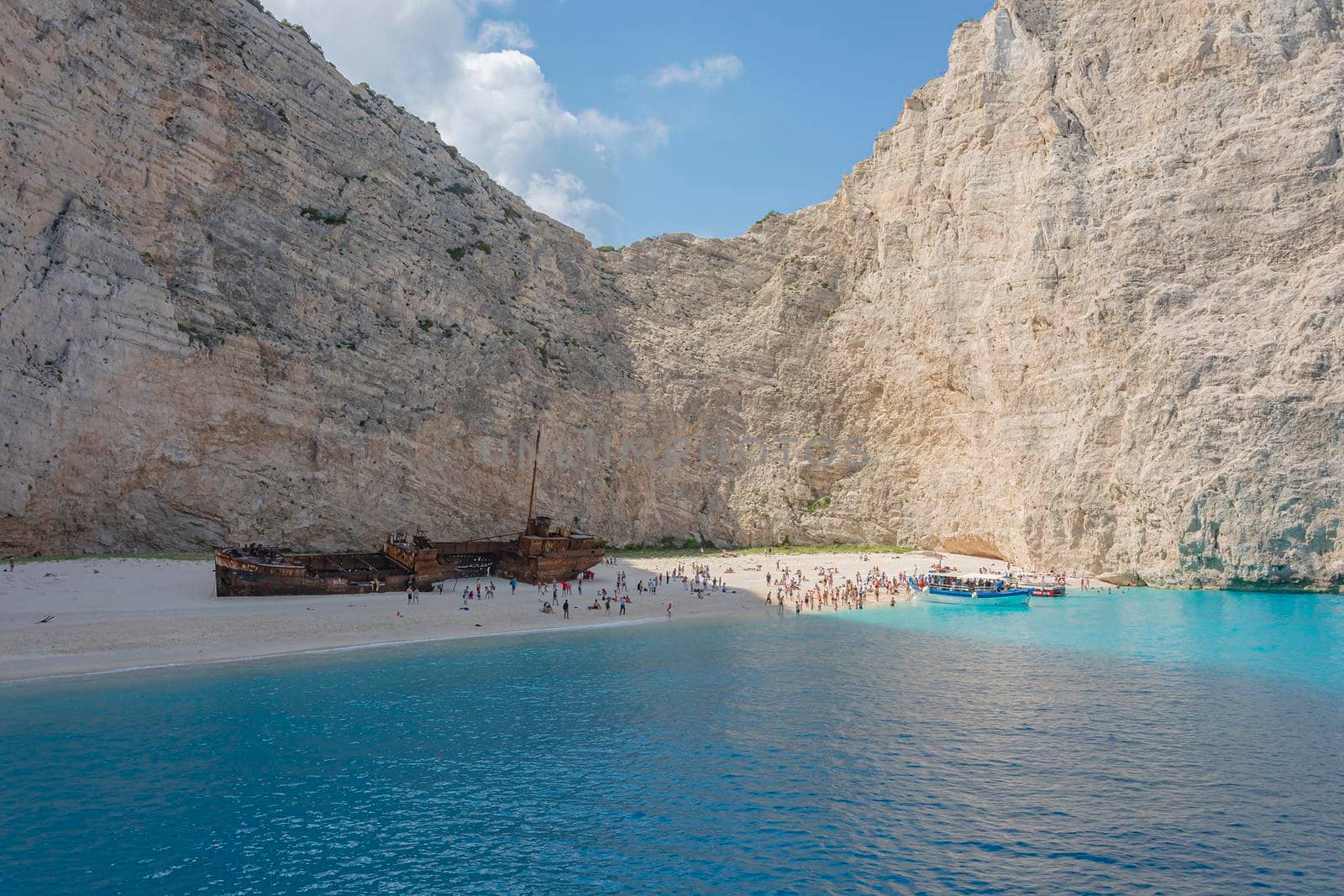 Sunken ship Bay on the island of Zakynthos (Greece). Stock photo