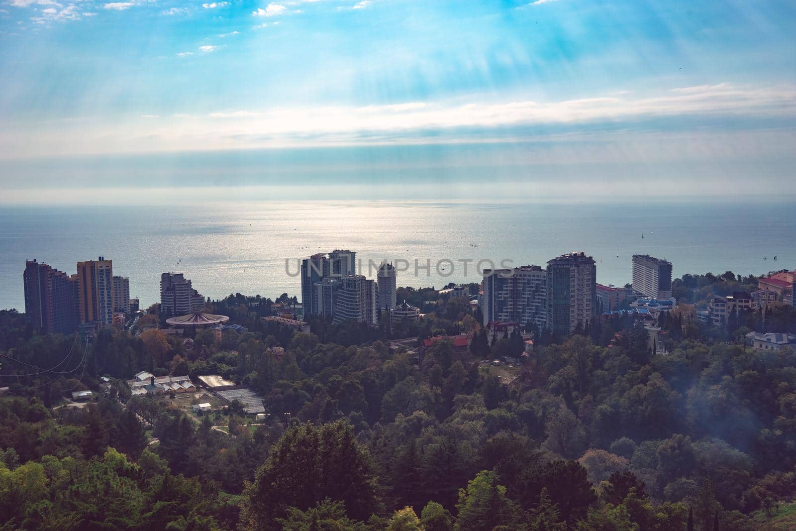 Urban landscape with sea view. Sochi, Russia