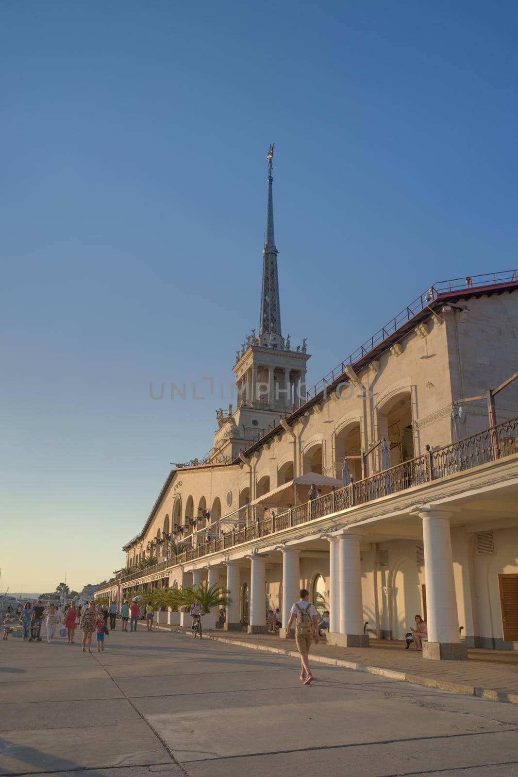 Sochi, Krasnodar region-June 14, 2018: The building of the sea station against the blue sky.