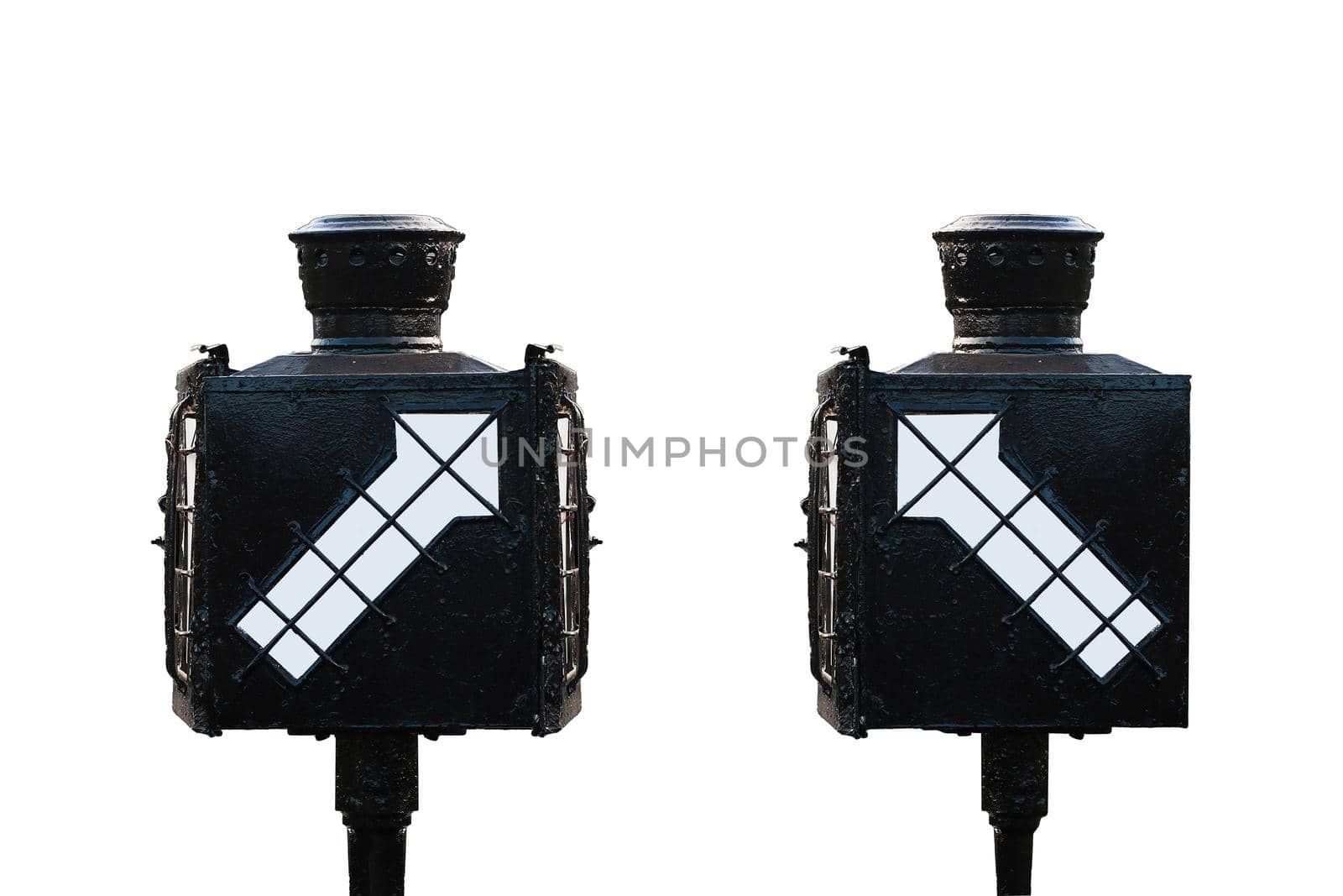 Signal direction for train isolate on white background , Old signal