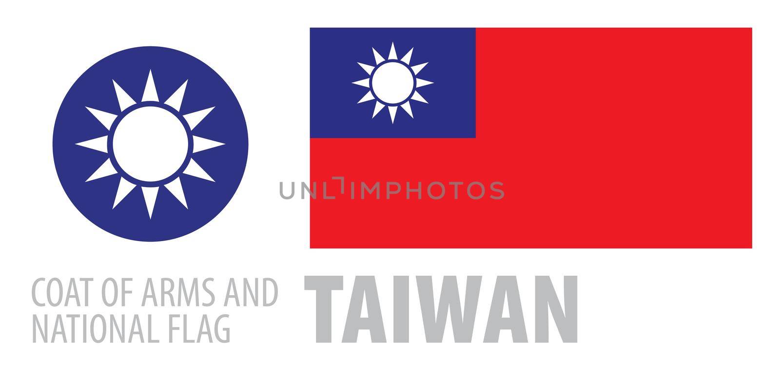 Vector set of the coat of arms and national flag of Taiwan by butenkow