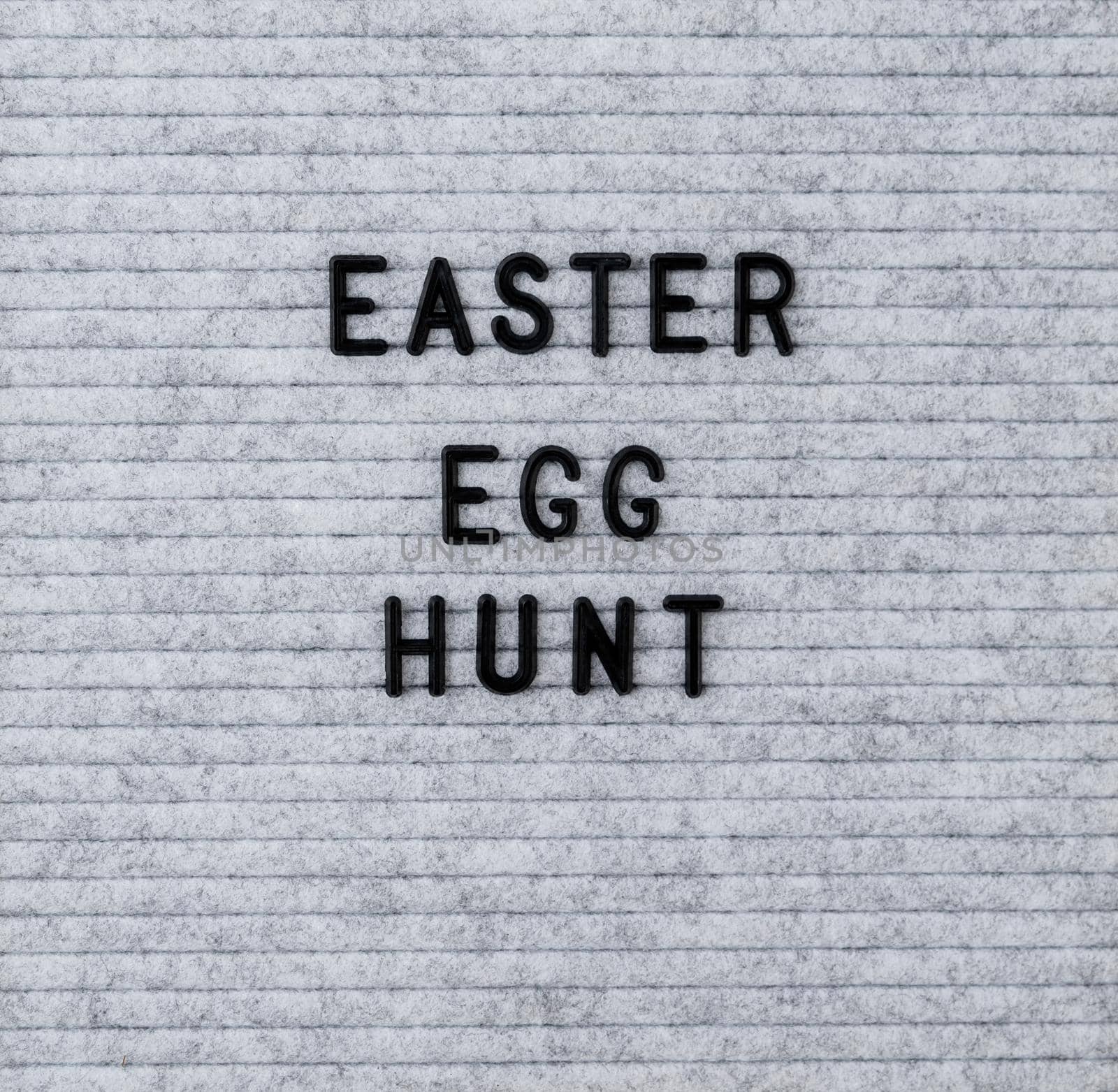 The words Easter Egg Hunt on grey felt letter board by Desperada