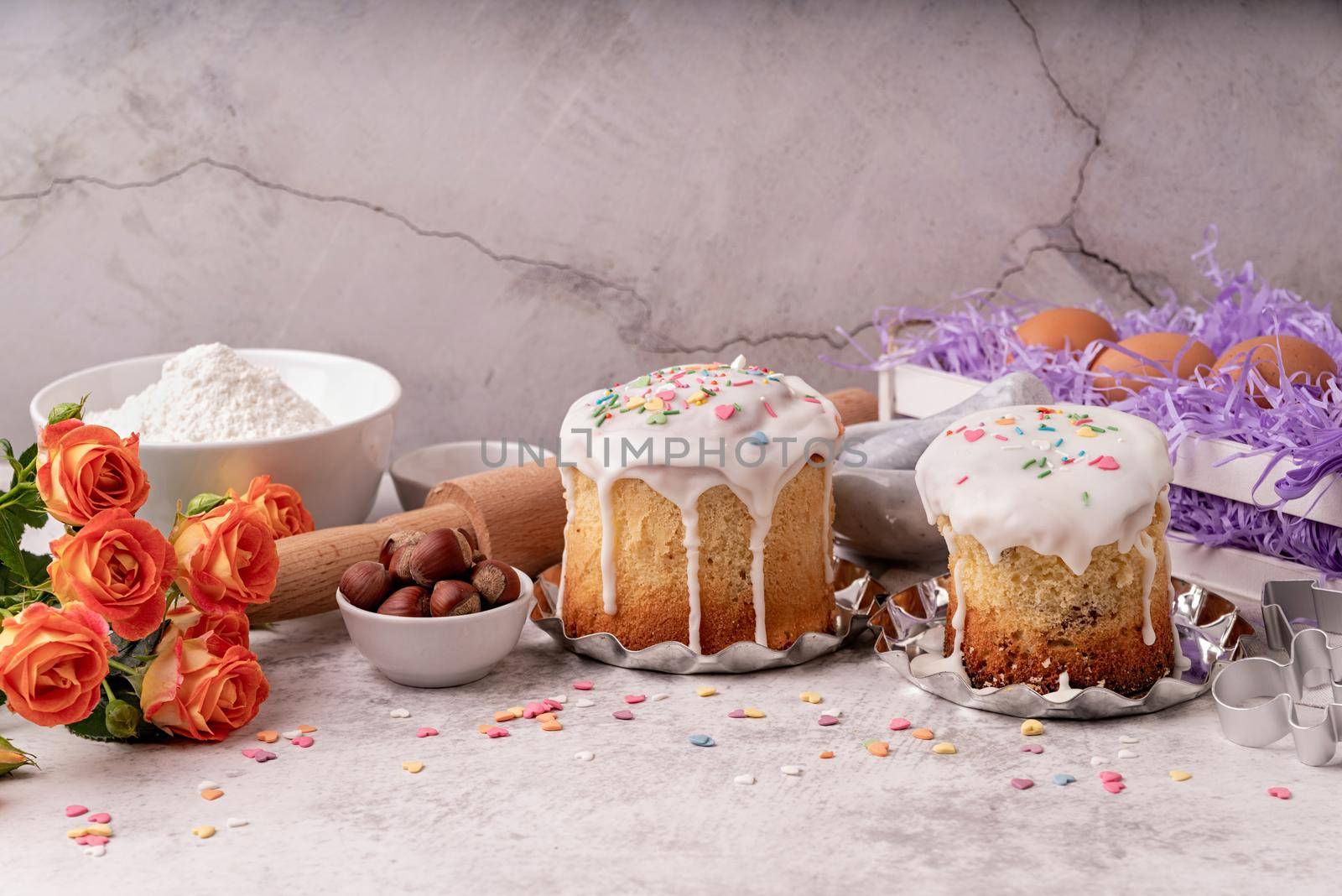Easter cake ingredients front view flat lay copy space by Desperada