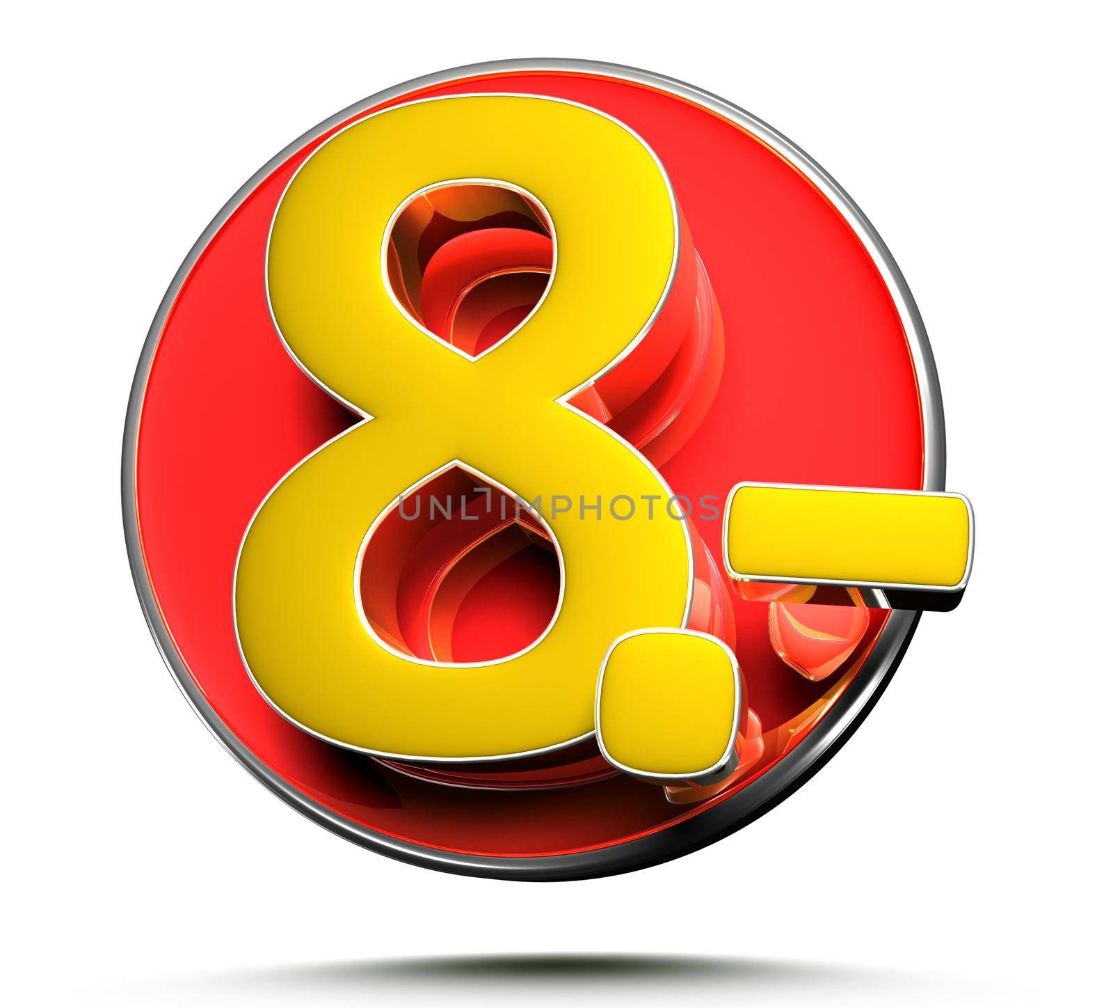 Number 8 price tag isolated on white background 3D illustration with clipping path.