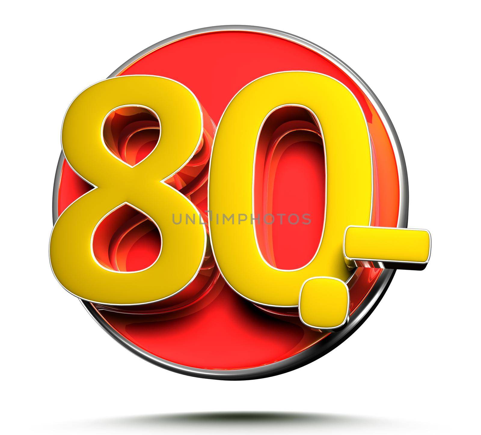 Number 80 price tag isolated on white background 3D illustration with clipping path.