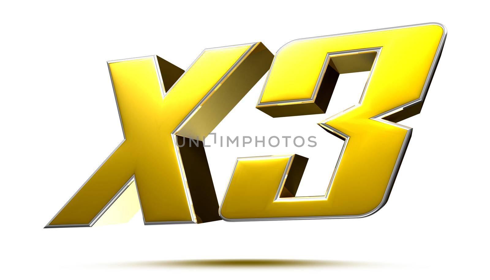X3 isolated on white background illustration 3D rendering with clipping path.
