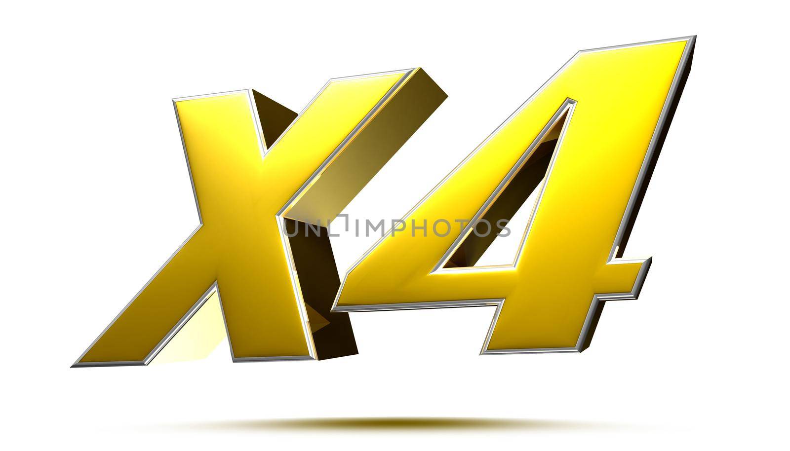 X4 isolated on white background illustration 3D rendering with clipping path.