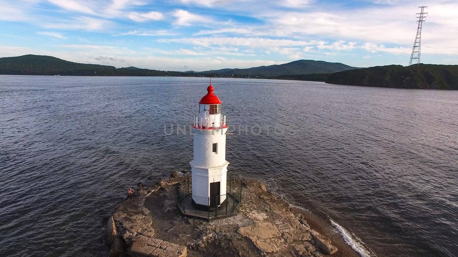 Vladivostok, Russia. Seascape with a view of the lighthouse against the sea.