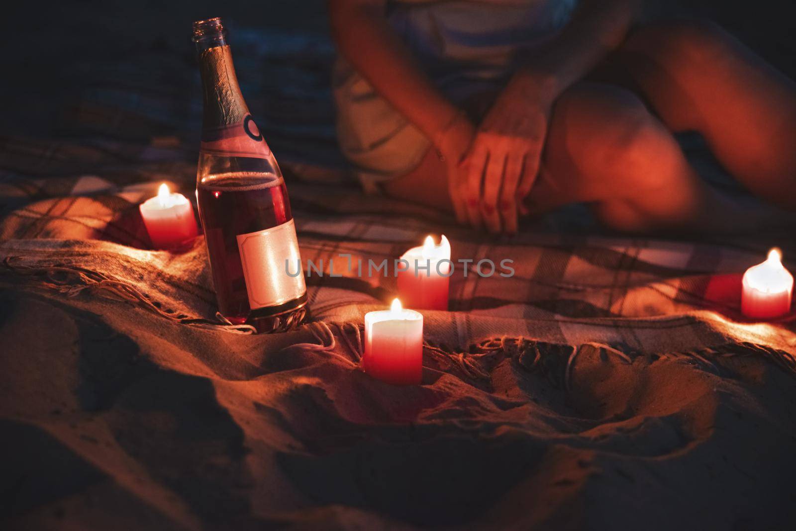 romantic dinner setup ,on the night beach, valentine's day by Nickstock