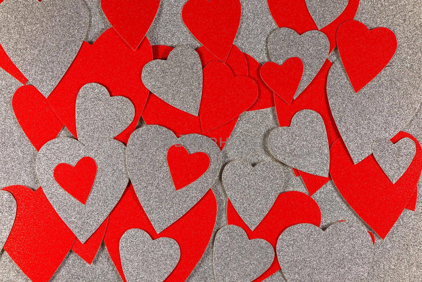 Red And Silver Hearts Scattered Background by jjvanginkel