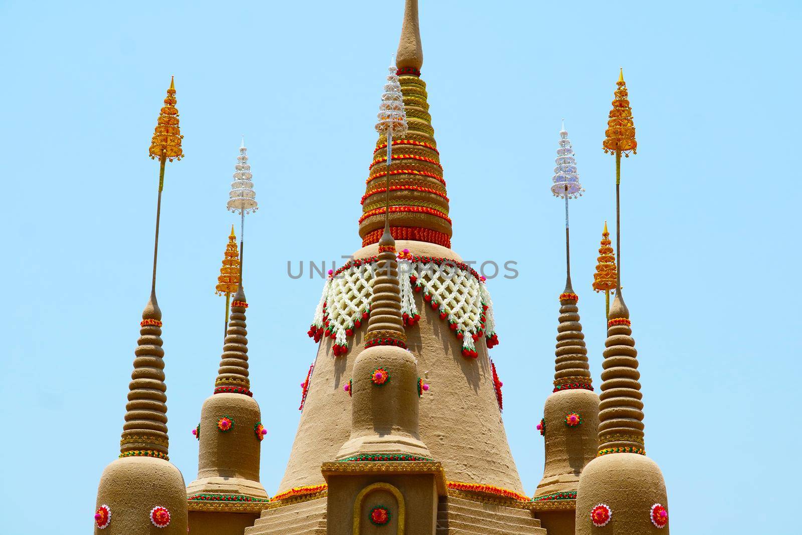 top castle sand pagodas was carefully built, and beautifully decorated in Songkran festival by Darkfox