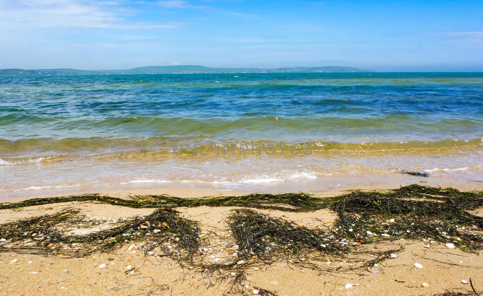 Seascape with the coastline of the Azov sea.