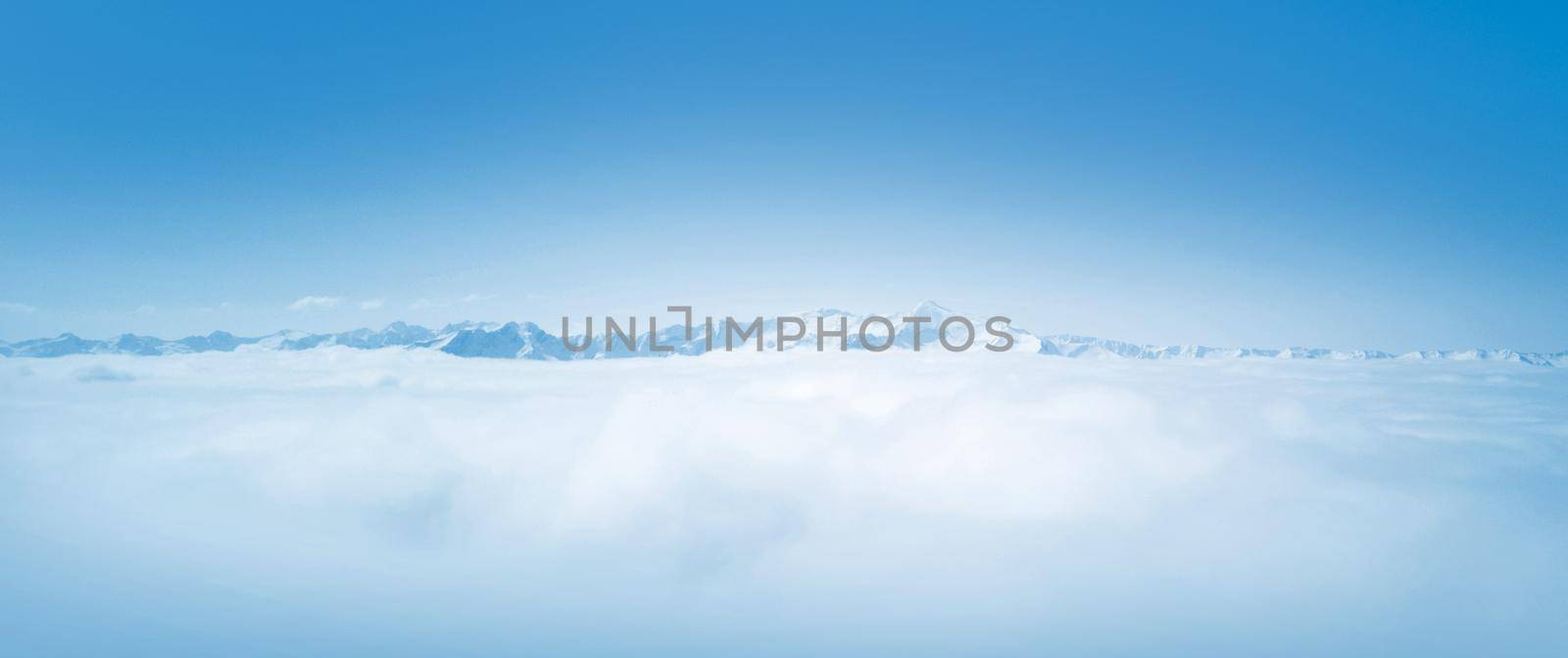 Panoramic view of high mountains landscape in winter landscape, Sochi, Russia